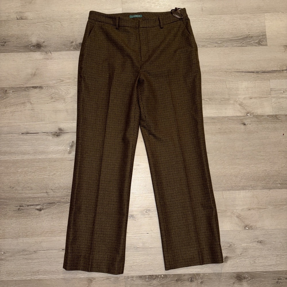 LRL Ralph Lauren Plaid Wool Casual Dress Pants Woman's 12 Brown